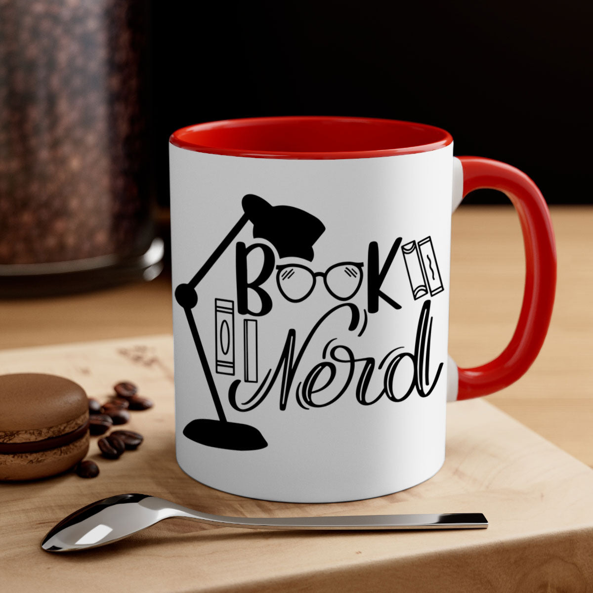 A stylish Book Nerd Mug featuring a two-tone design with a colored handle and glossy finish, perfect for coffee and tea lovers.