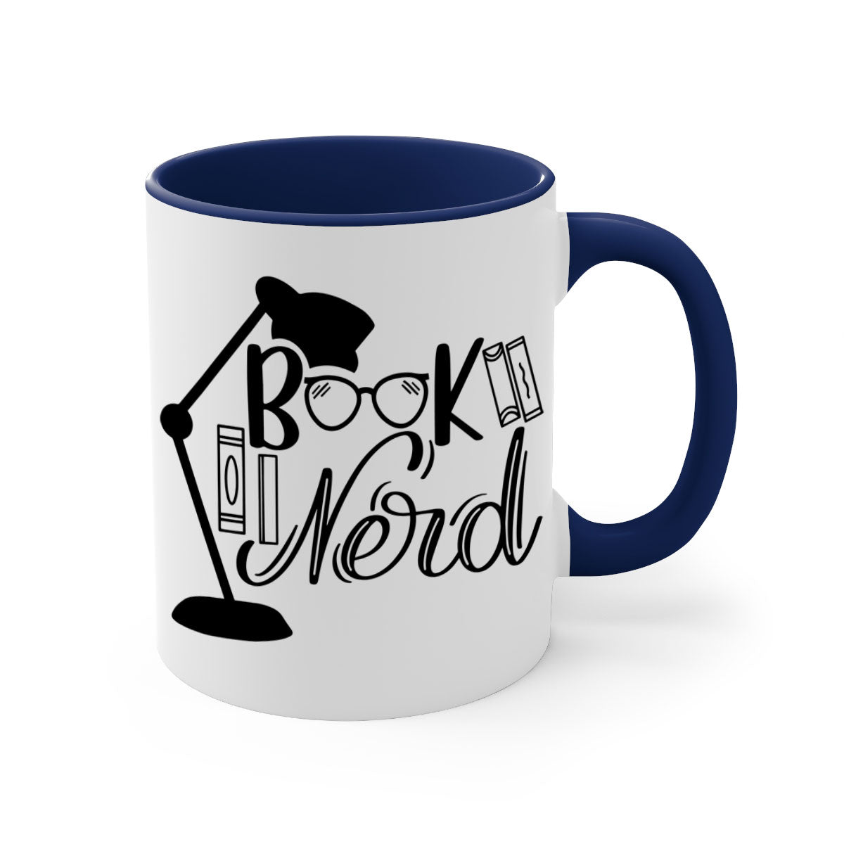 A stylish Book Nerd Mug featuring a two-tone design with a colored handle and glossy finish, perfect for coffee and tea lovers.