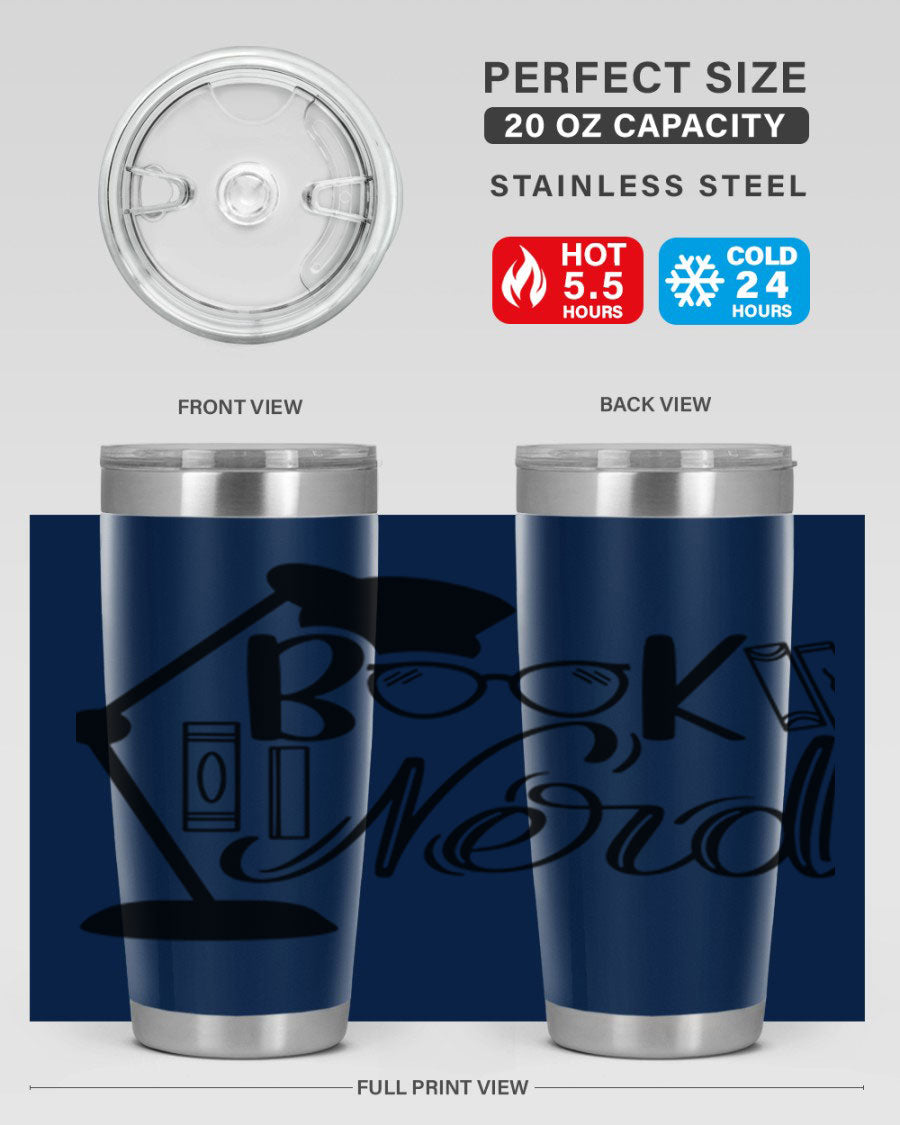 Book Nerd 49# Tumbler in stainless steel with a stylish design, perfect for keeping beverages hot or cold.