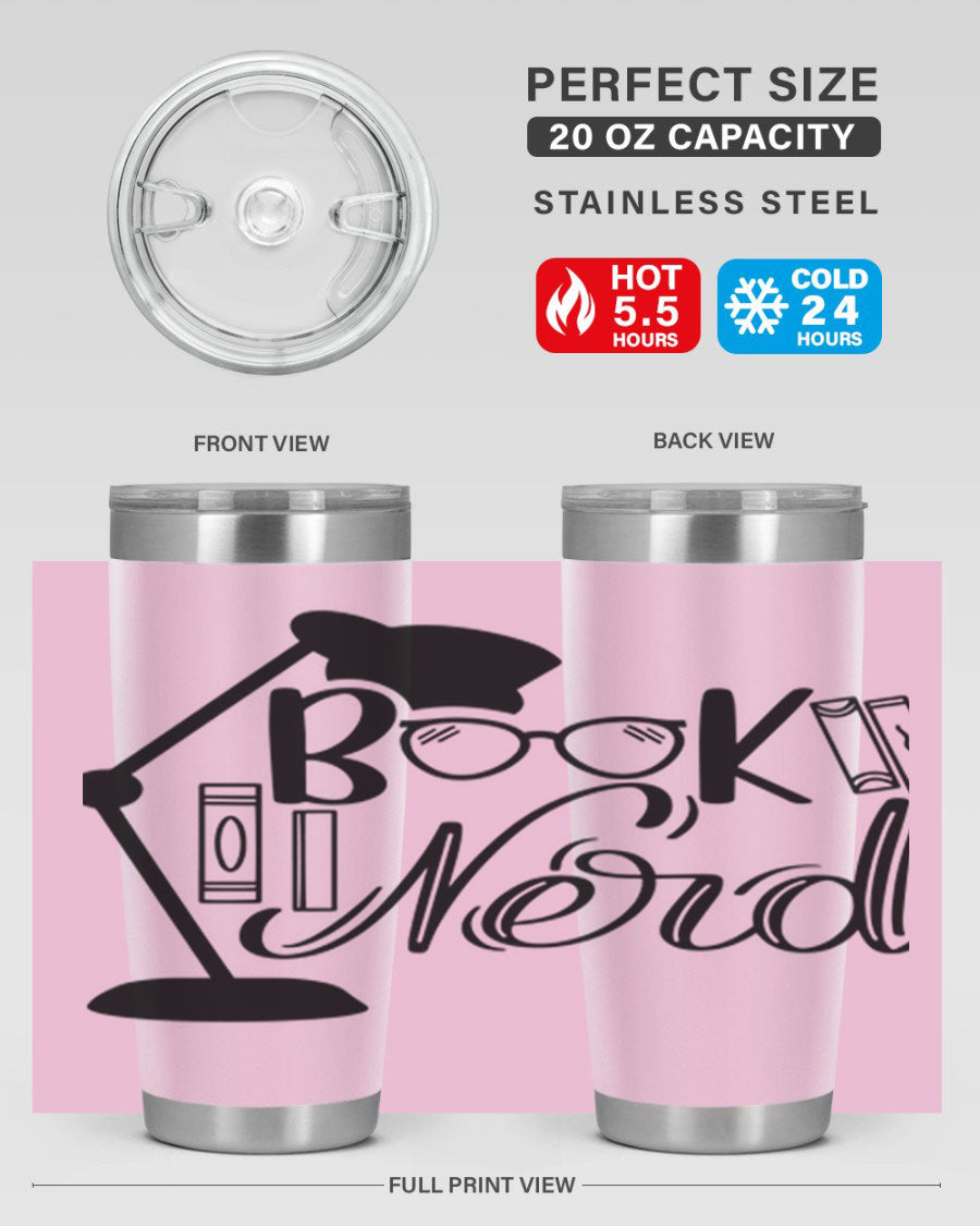 Book Nerd 49# Tumbler in stainless steel with a stylish design, perfect for keeping beverages hot or cold.