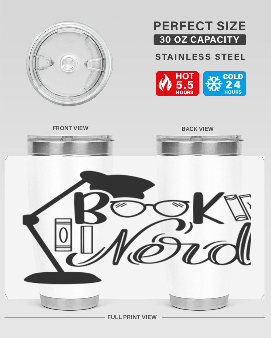 Book Nerd 49# Tumbler in stainless steel with a stylish design, perfect for keeping beverages hot or cold.