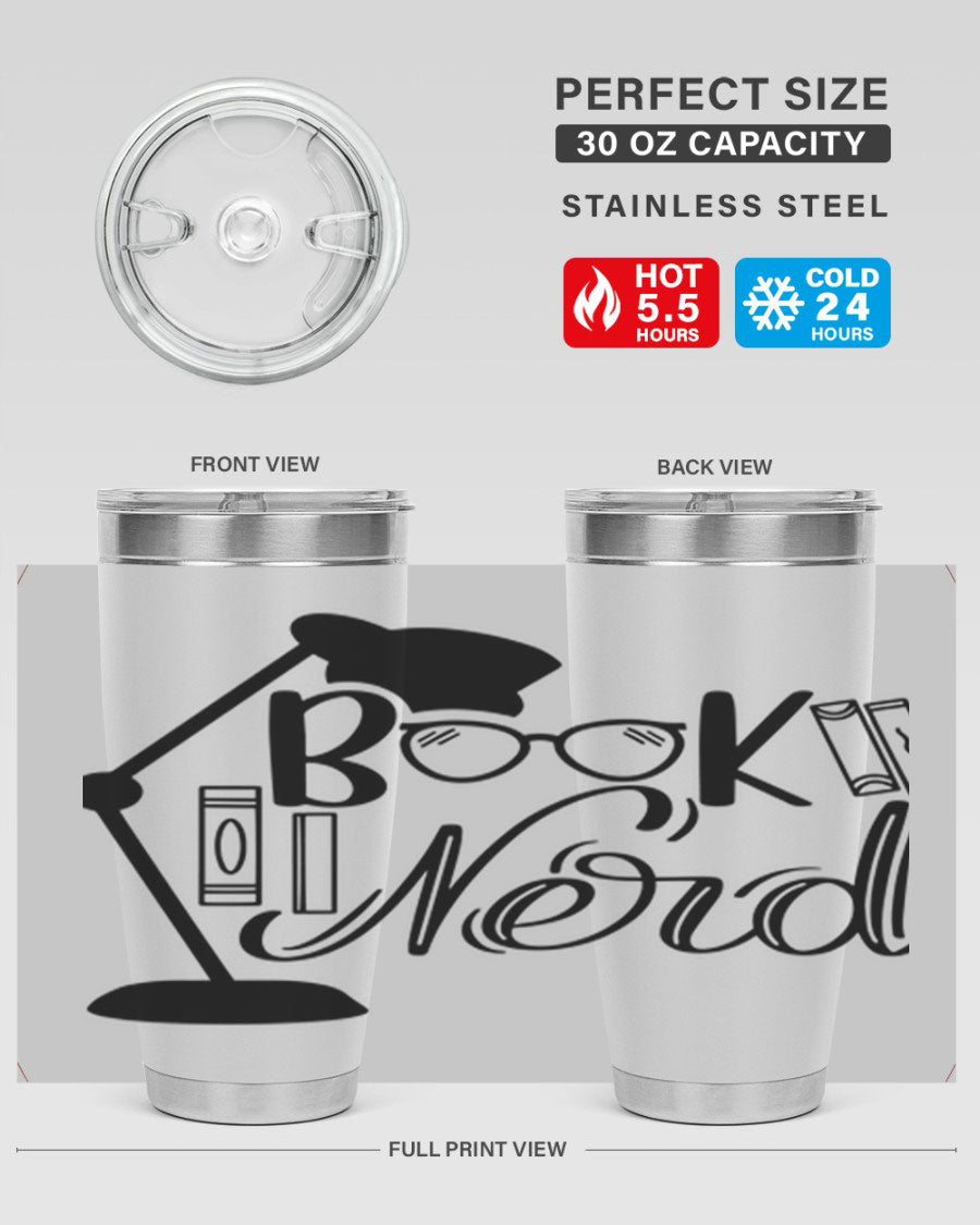 Book Nerd 49# Tumbler in stainless steel with a stylish design, perfect for keeping beverages hot or cold.