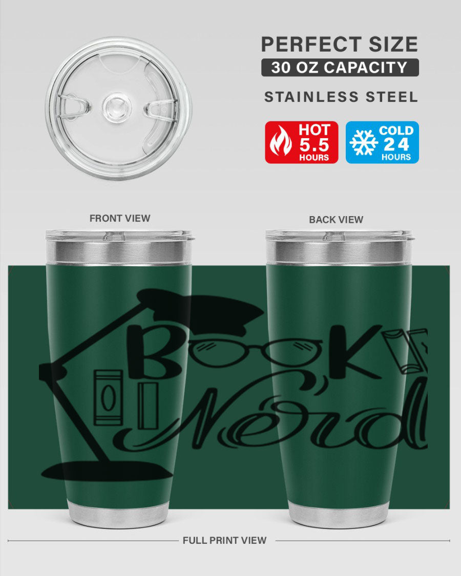 Book Nerd 49# Tumbler in stainless steel with a stylish design, perfect for keeping beverages hot or cold.