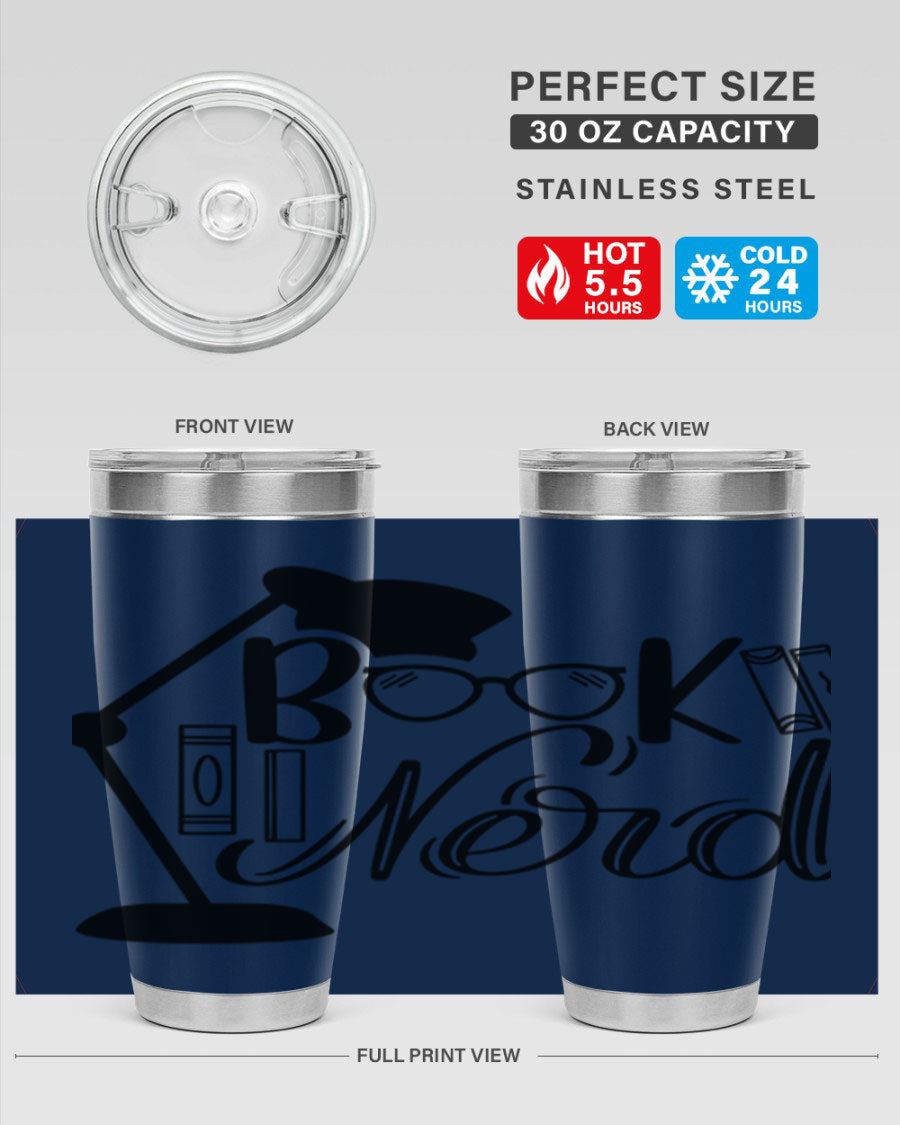 Book Nerd 49# Tumbler in stainless steel with a stylish design, perfect for keeping beverages hot or cold.