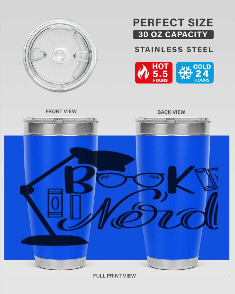 Book Nerd 49# Tumbler in stainless steel with a stylish design, perfect for keeping beverages hot or cold.