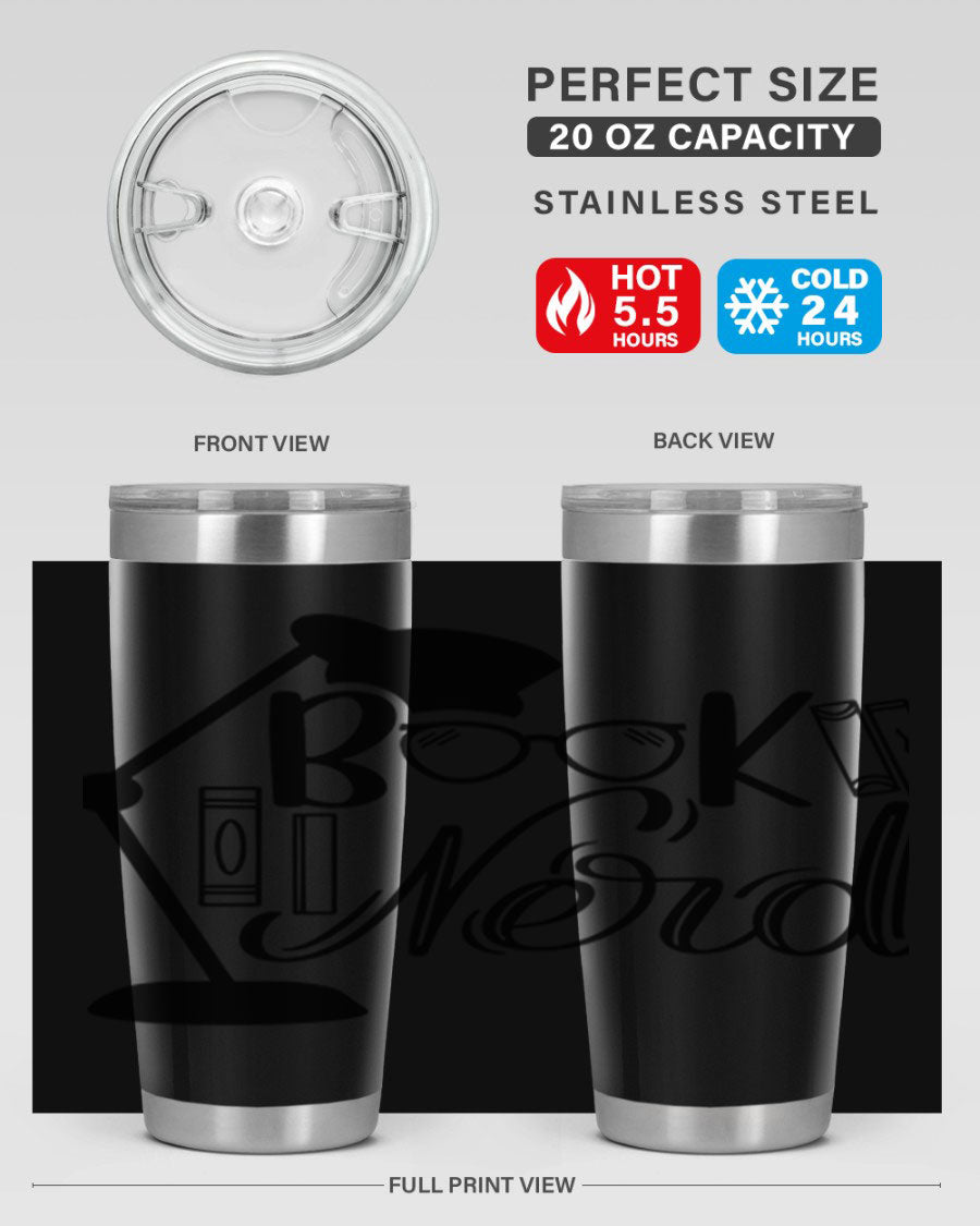 Book Nerd 49# Tumbler in stainless steel with a stylish design, perfect for keeping beverages hot or cold.