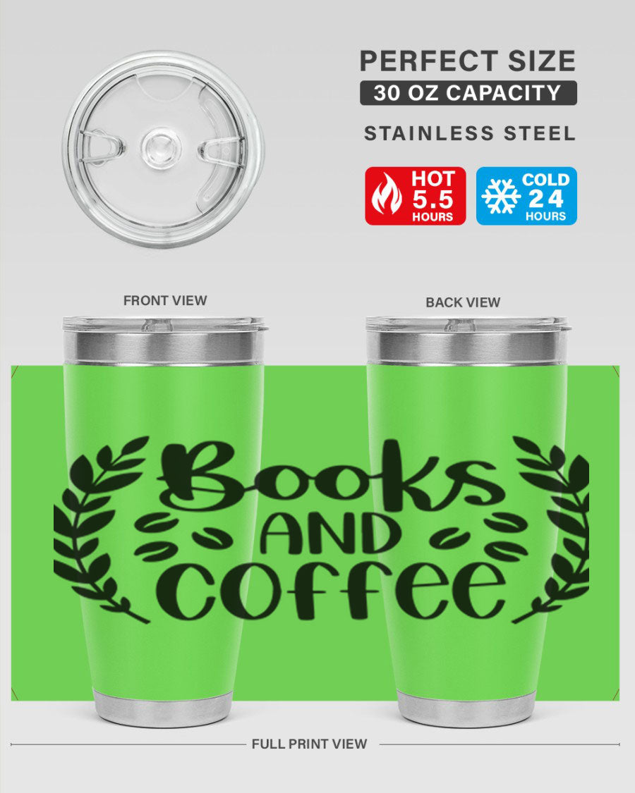 Books and Coffee 47# 20oz Tumbler featuring double wall vacuum insulation and a stylish design, perfect for hot and cold beverages.