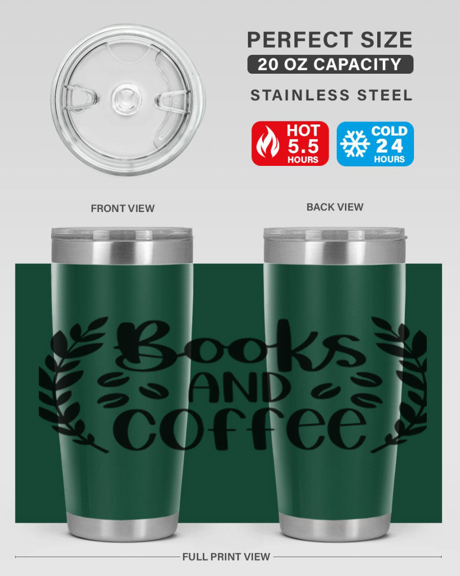 Books and Coffee 47# 20oz Tumbler featuring double wall vacuum insulation and a stylish design, perfect for hot and cold beverages.