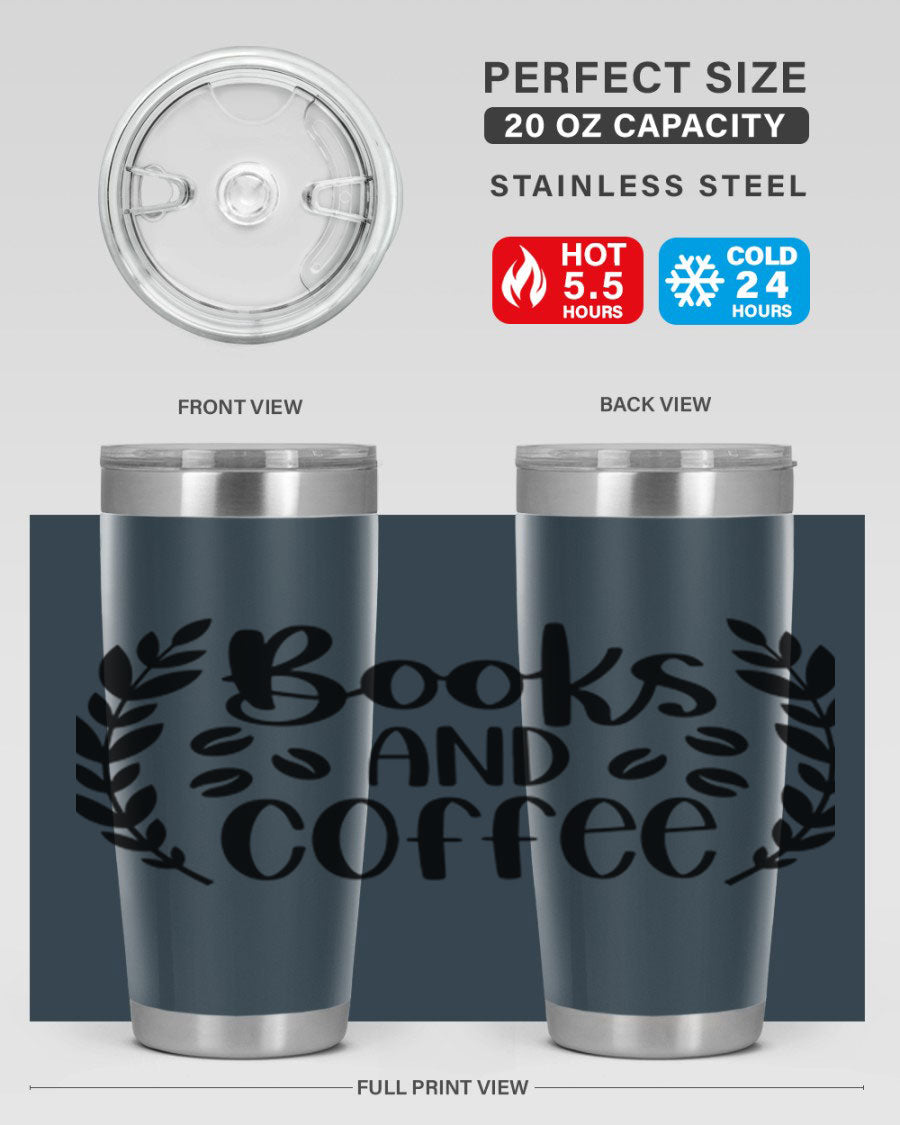 Books and Coffee 47# 20oz Tumbler featuring double wall vacuum insulation and a stylish design, perfect for hot and cold beverages.