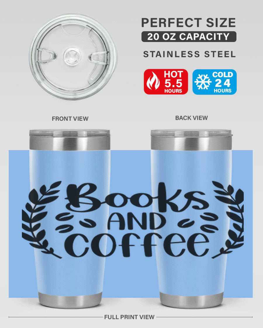 Books and Coffee 47# 20oz Tumbler featuring double wall vacuum insulation and a stylish design, perfect for hot and cold beverages.