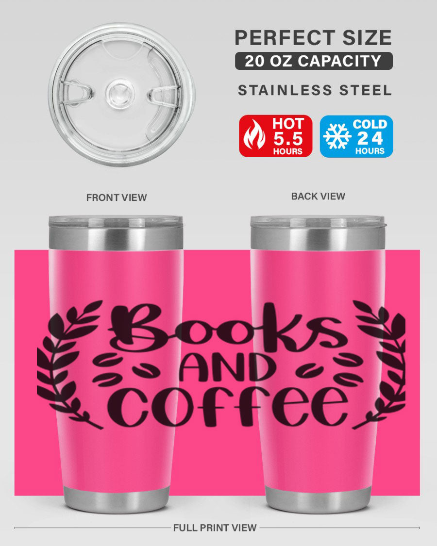 Books and Coffee 47# 20oz Tumbler featuring double wall vacuum insulation and a stylish design, perfect for hot and cold beverages.