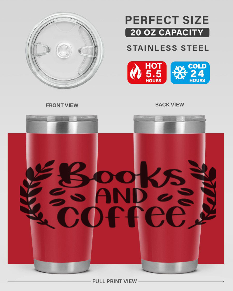 Books and Coffee 47# 20oz Tumbler featuring double wall vacuum insulation and a stylish design, perfect for hot and cold beverages.