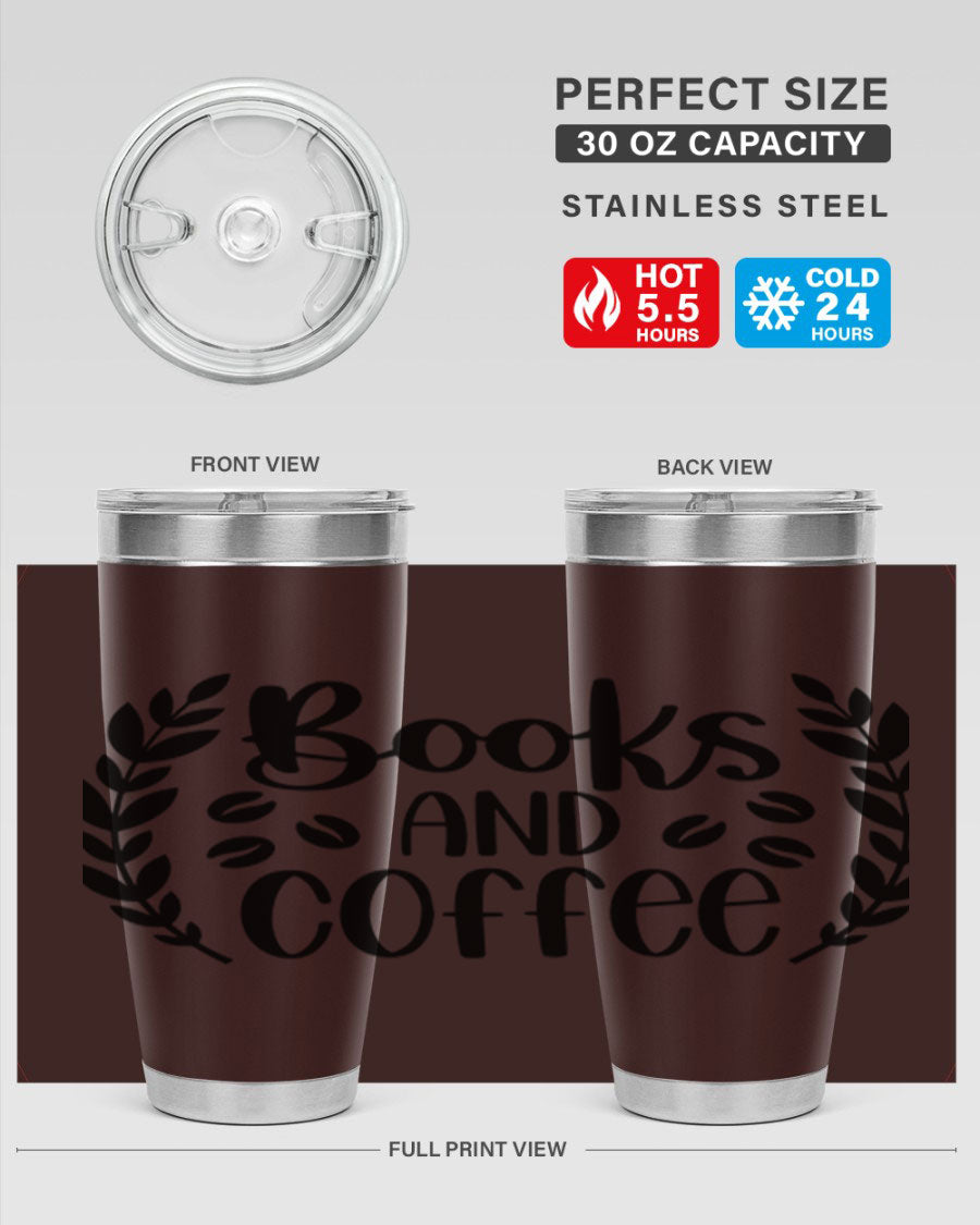 Books and Coffee 47# 20oz Tumbler featuring double wall vacuum insulation and a stylish design, perfect for hot and cold beverages.