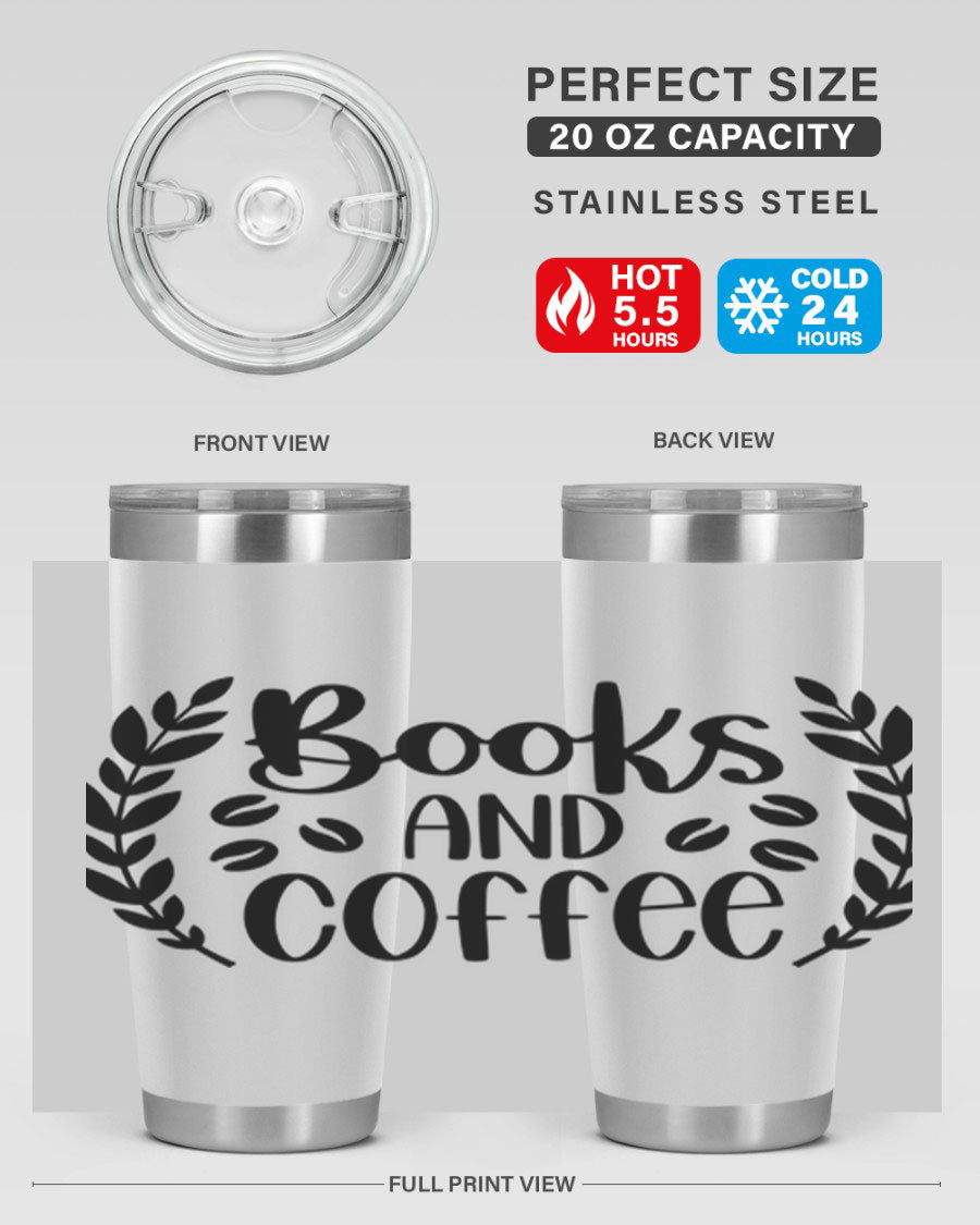 Books and Coffee 47# 20oz Tumbler featuring double wall vacuum insulation and a stylish design, perfect for hot and cold beverages.