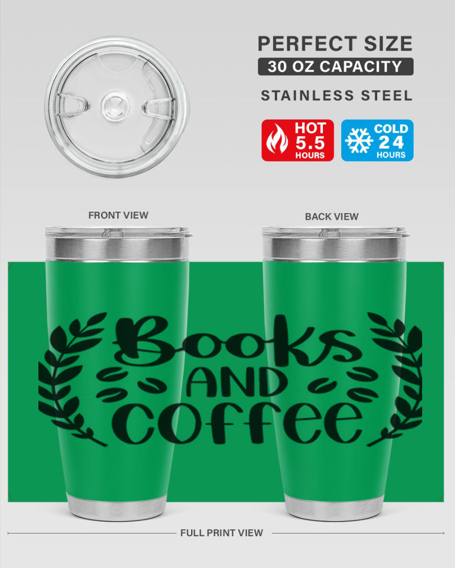 Books and Coffee 47# 20oz Tumbler featuring double wall vacuum insulation and a stylish design, perfect for hot and cold beverages.