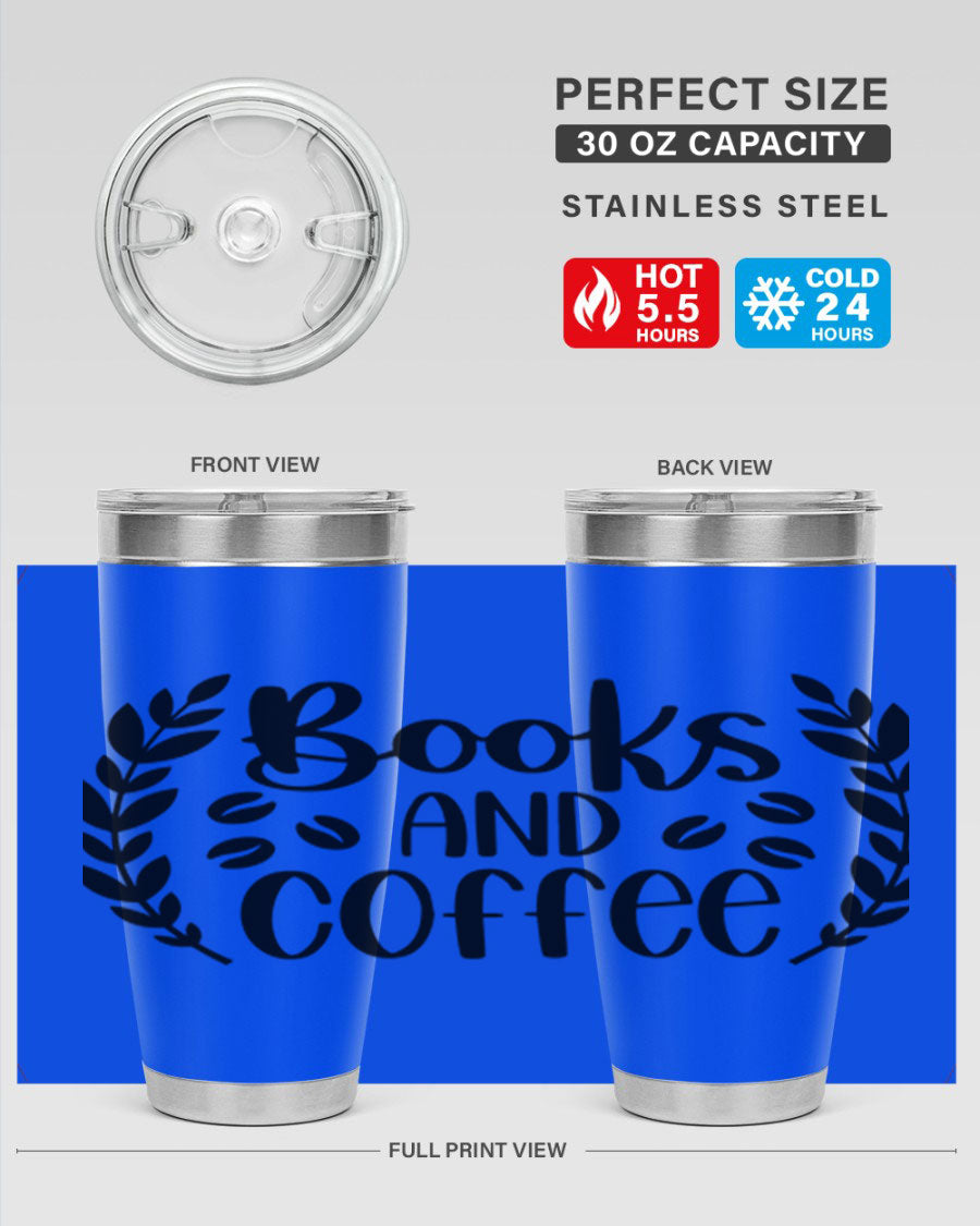 Books and Coffee 47# 20oz Tumbler featuring double wall vacuum insulation and a stylish design, perfect for hot and cold beverages.