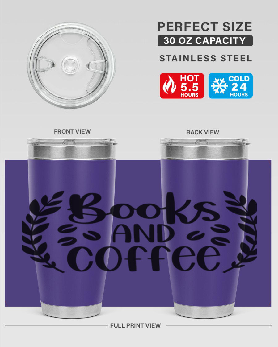 Books and Coffee 47# 20oz Tumbler featuring double wall vacuum insulation and a stylish design, perfect for hot and cold beverages.