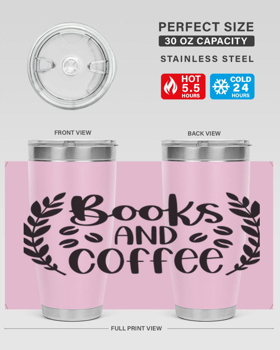 Books and Coffee 47# 20oz Tumbler featuring double wall vacuum insulation and a stylish design, perfect for hot and cold beverages.