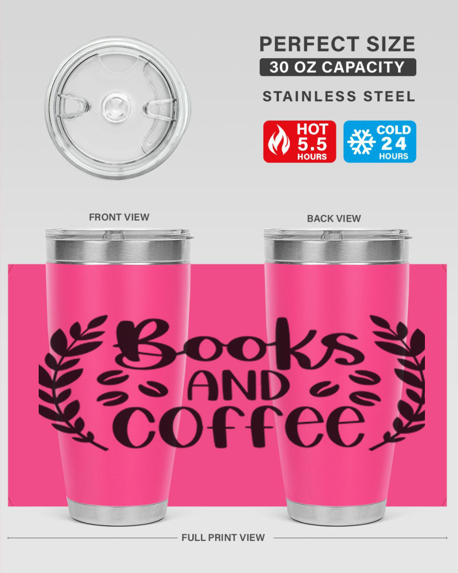 Books and Coffee 47# 20oz Tumbler featuring double wall vacuum insulation and a stylish design, perfect for hot and cold beverages.