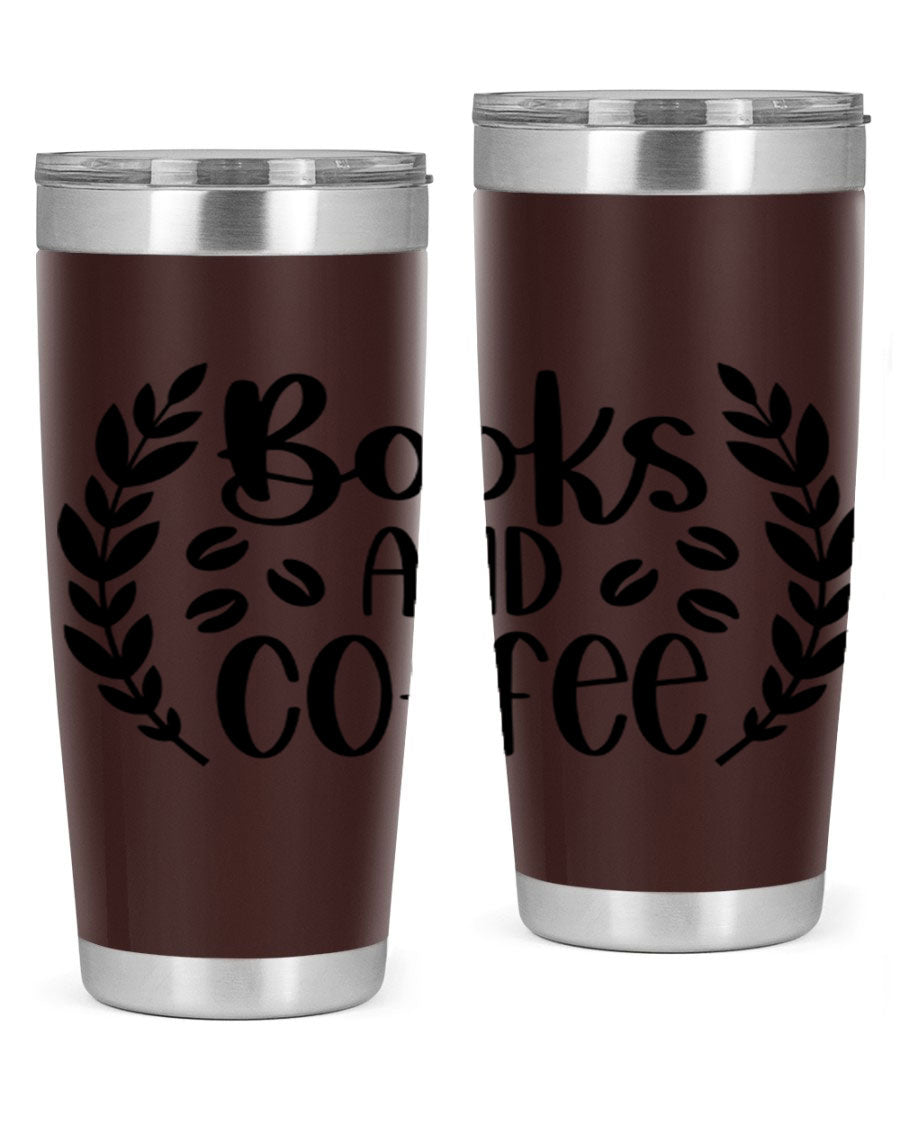 Books and Coffee 47# 20oz Tumbler featuring double wall vacuum insulation and a stylish design, perfect for hot and cold beverages.