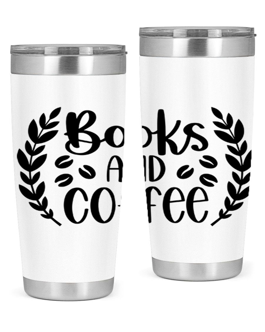 Books and Coffee 47# 20oz Tumbler featuring double wall vacuum insulation and a stylish design, perfect for hot and cold beverages.