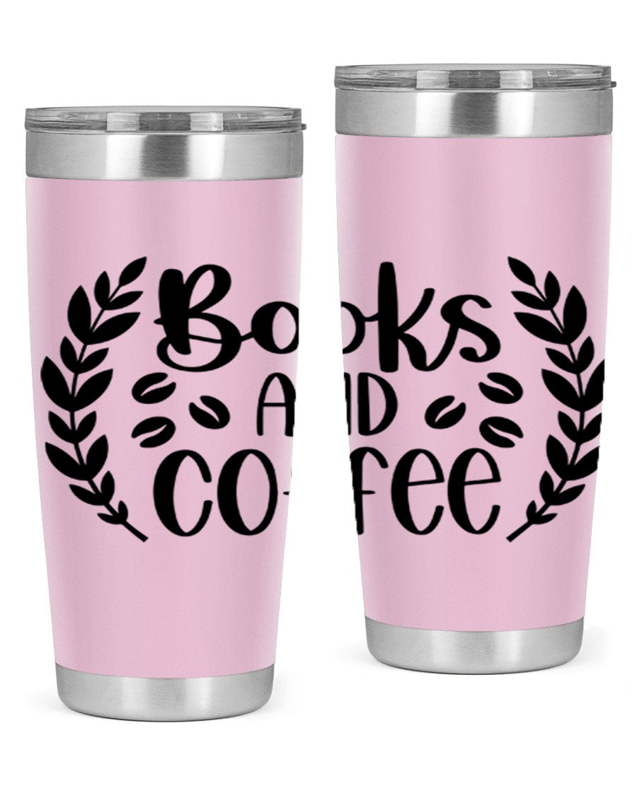 Books and Coffee 47# 20oz Tumbler featuring double wall vacuum insulation and a stylish design, perfect for hot and cold beverages.