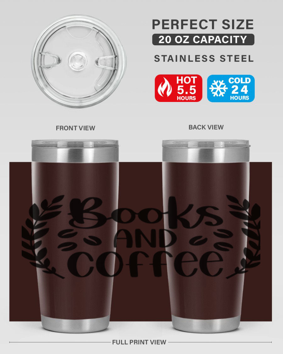 Books and Coffee 47# 20oz Tumbler featuring double wall vacuum insulation and a stylish design, perfect for hot and cold beverages.