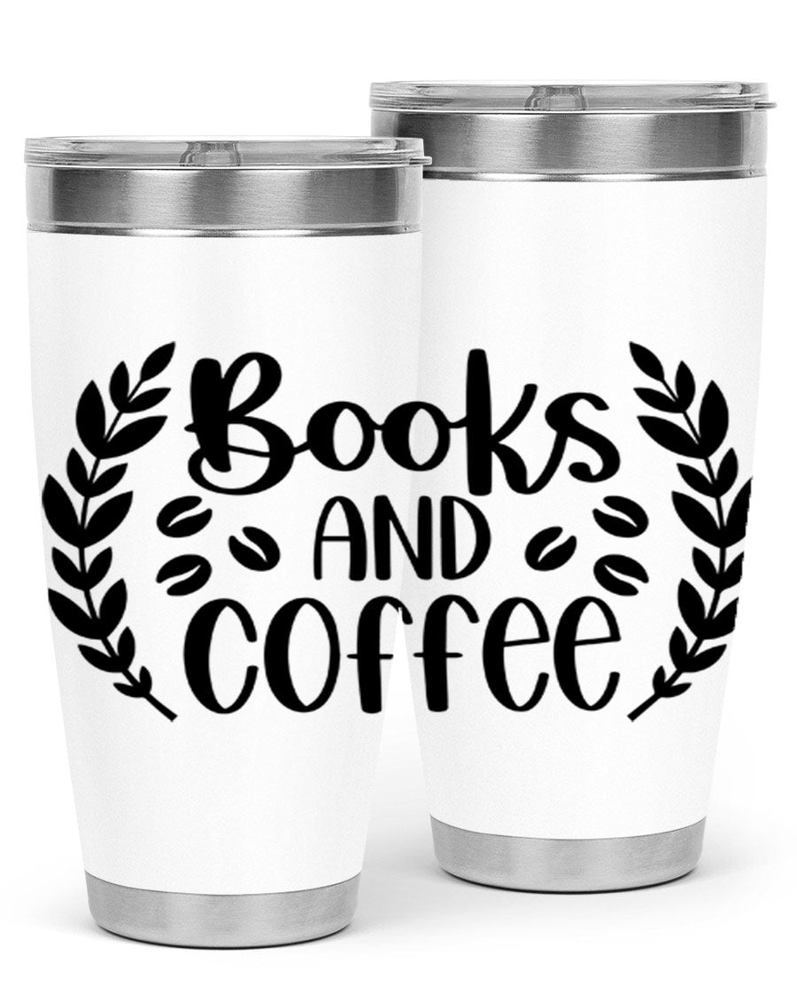 Books and Coffee 47# 20oz Tumbler featuring double wall vacuum insulation and a stylish design, perfect for hot and cold beverages.