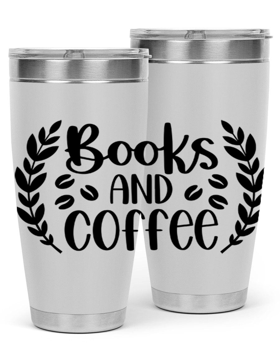 Books and Coffee 47# 20oz Tumbler featuring double wall vacuum insulation and a stylish design, perfect for hot and cold beverages.