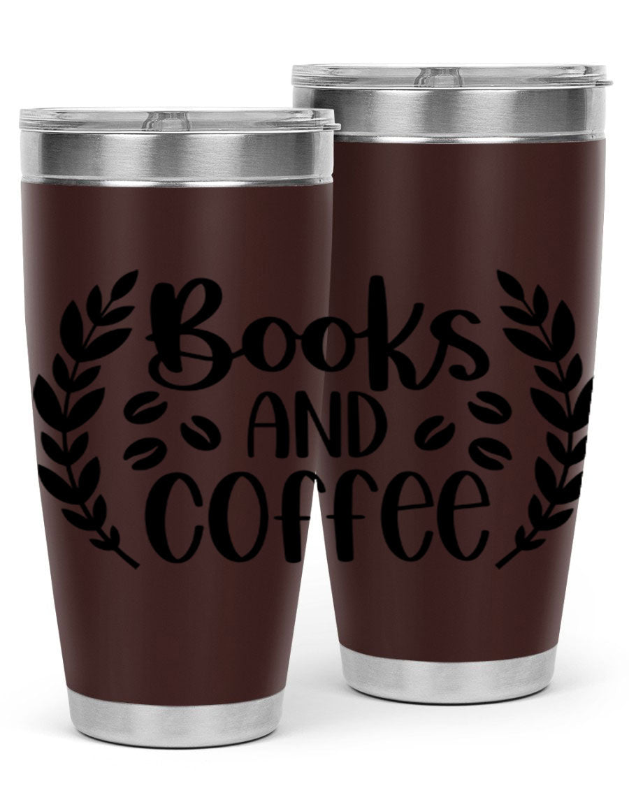 Books and Coffee 47# 20oz Tumbler featuring double wall vacuum insulation and a stylish design, perfect for hot and cold beverages.