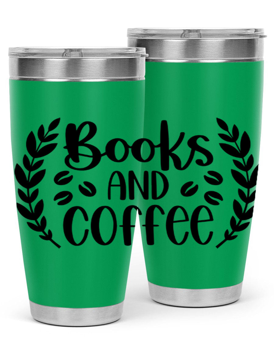 Books and Coffee 47# 20oz Tumbler featuring double wall vacuum insulation and a stylish design, perfect for hot and cold beverages.