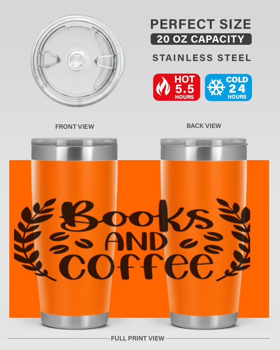 Books and Coffee 47# 20oz Tumbler featuring double wall vacuum insulation and a stylish design, perfect for hot and cold beverages.