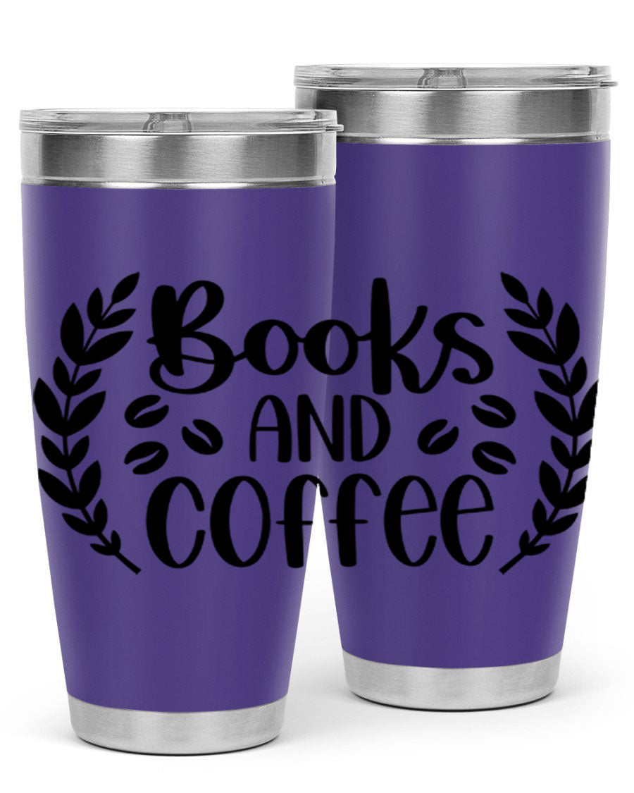 Books and Coffee 47# 20oz Tumbler featuring double wall vacuum insulation and a stylish design, perfect for hot and cold beverages.