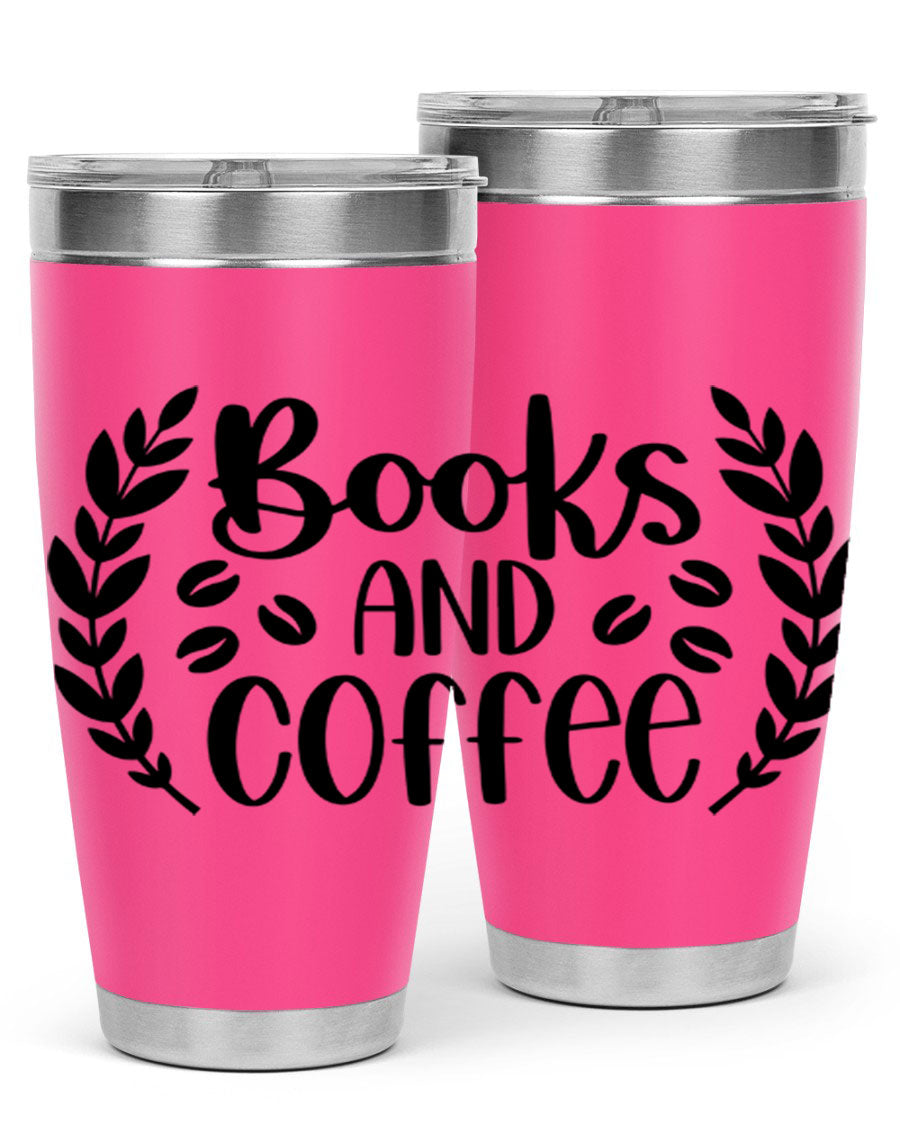 Books and Coffee 47# 20oz Tumbler featuring double wall vacuum insulation and a stylish design, perfect for hot and cold beverages.