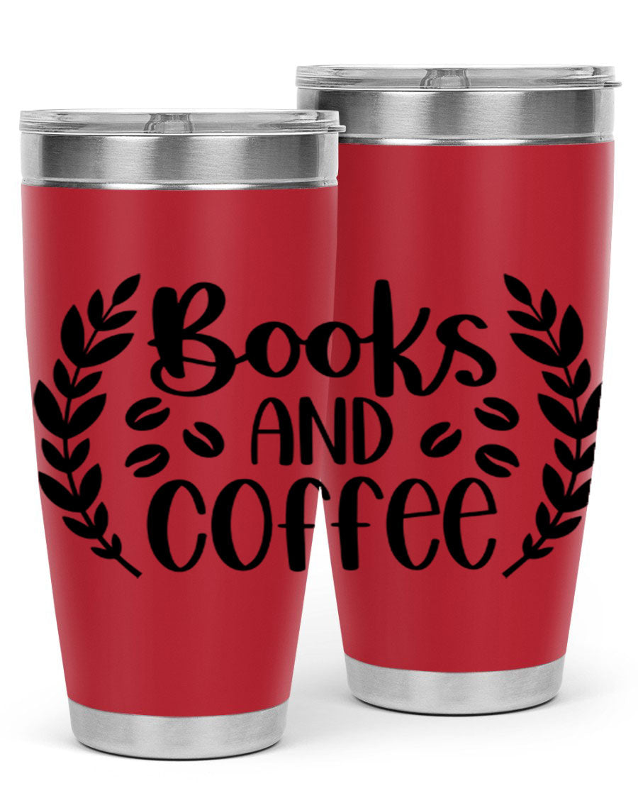 Books and Coffee 47# 20oz Tumbler featuring double wall vacuum insulation and a stylish design, perfect for hot and cold beverages.