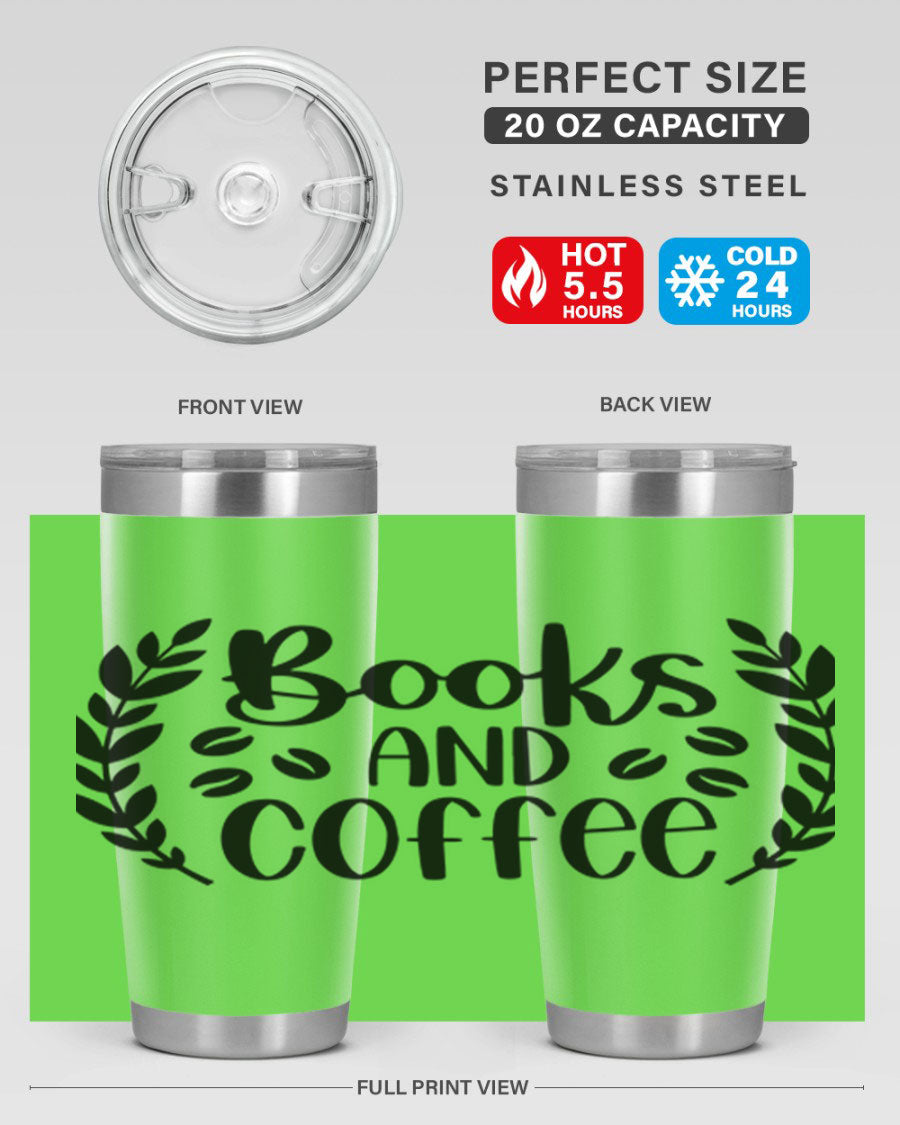 Books and Coffee 47# 20oz Tumbler featuring double wall vacuum insulation and a stylish design, perfect for hot and cold beverages.