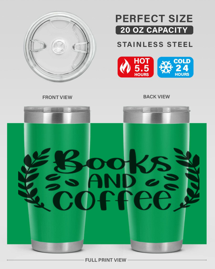 Books and Coffee 47# 20oz Tumbler featuring double wall vacuum insulation and a stylish design, perfect for hot and cold beverages.