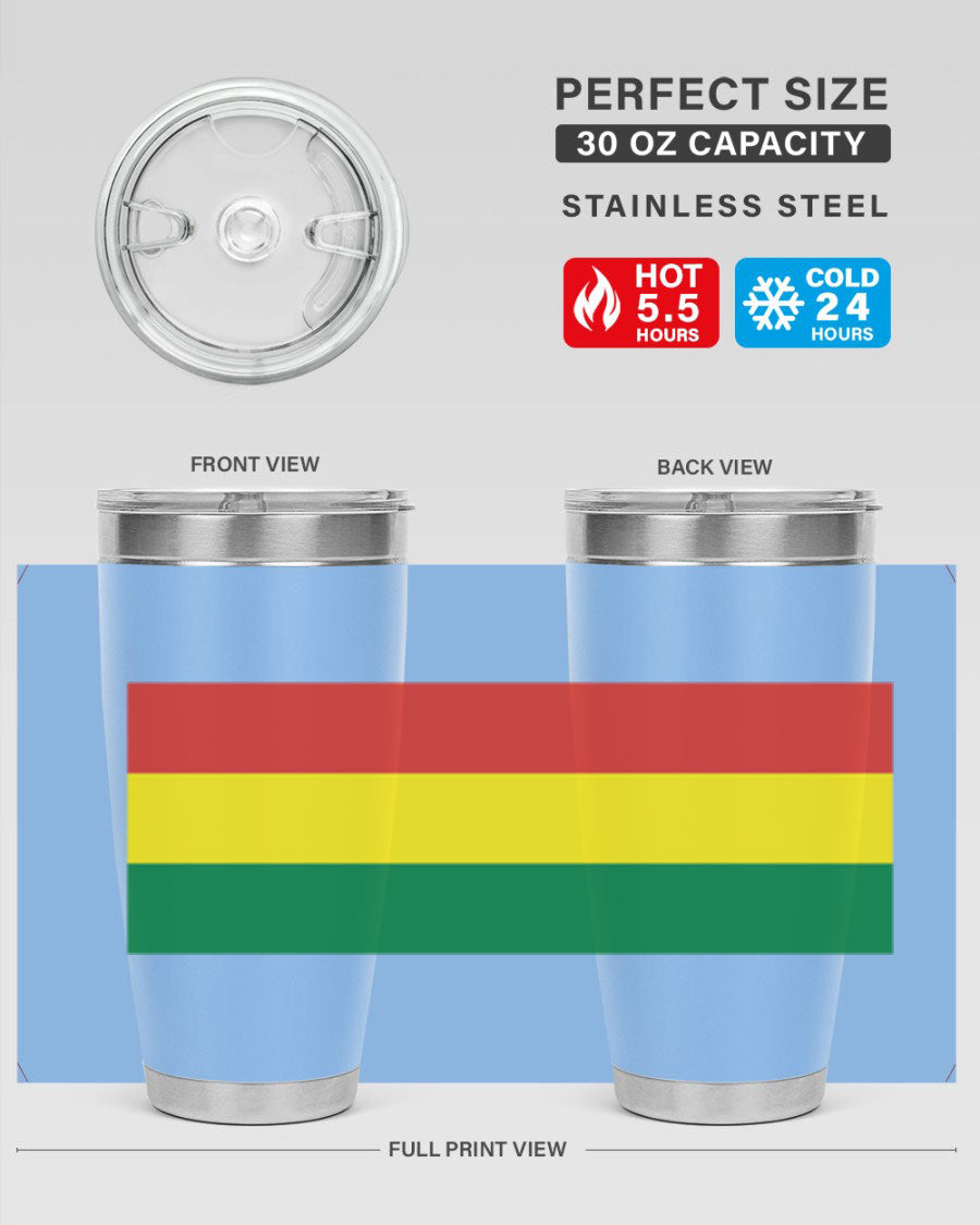 Bolivia 177# Tumbler showcasing vibrant colors and double wall vacuum design, perfect for keeping drinks hot or cold.