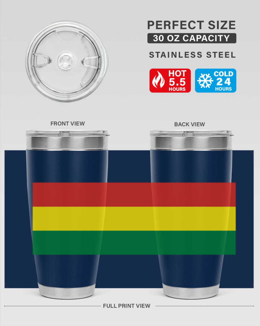 Bolivia 177# Tumbler showcasing vibrant colors and double wall vacuum design, perfect for keeping drinks hot or cold.