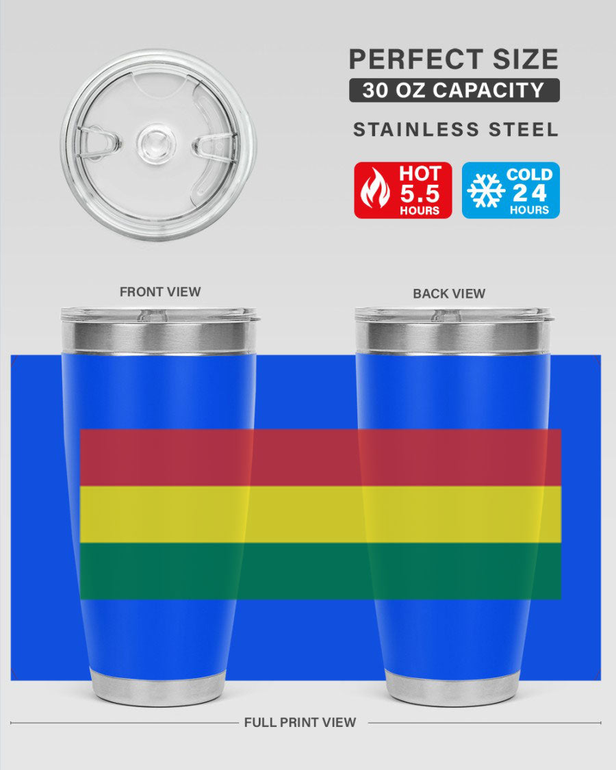 Bolivia 177# Tumbler showcasing vibrant colors and double wall vacuum design, perfect for keeping drinks hot or cold.