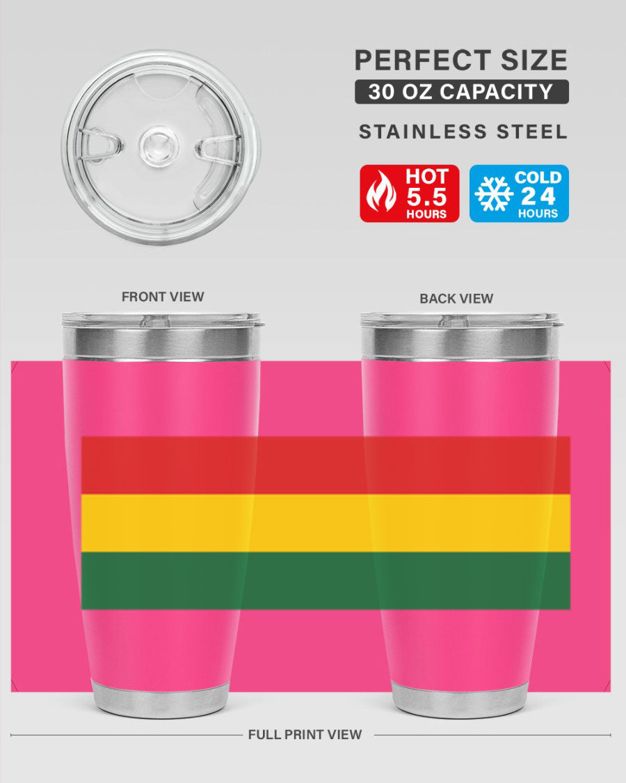 Bolivia 177# Tumbler showcasing vibrant colors and double wall vacuum design, perfect for keeping drinks hot or cold.