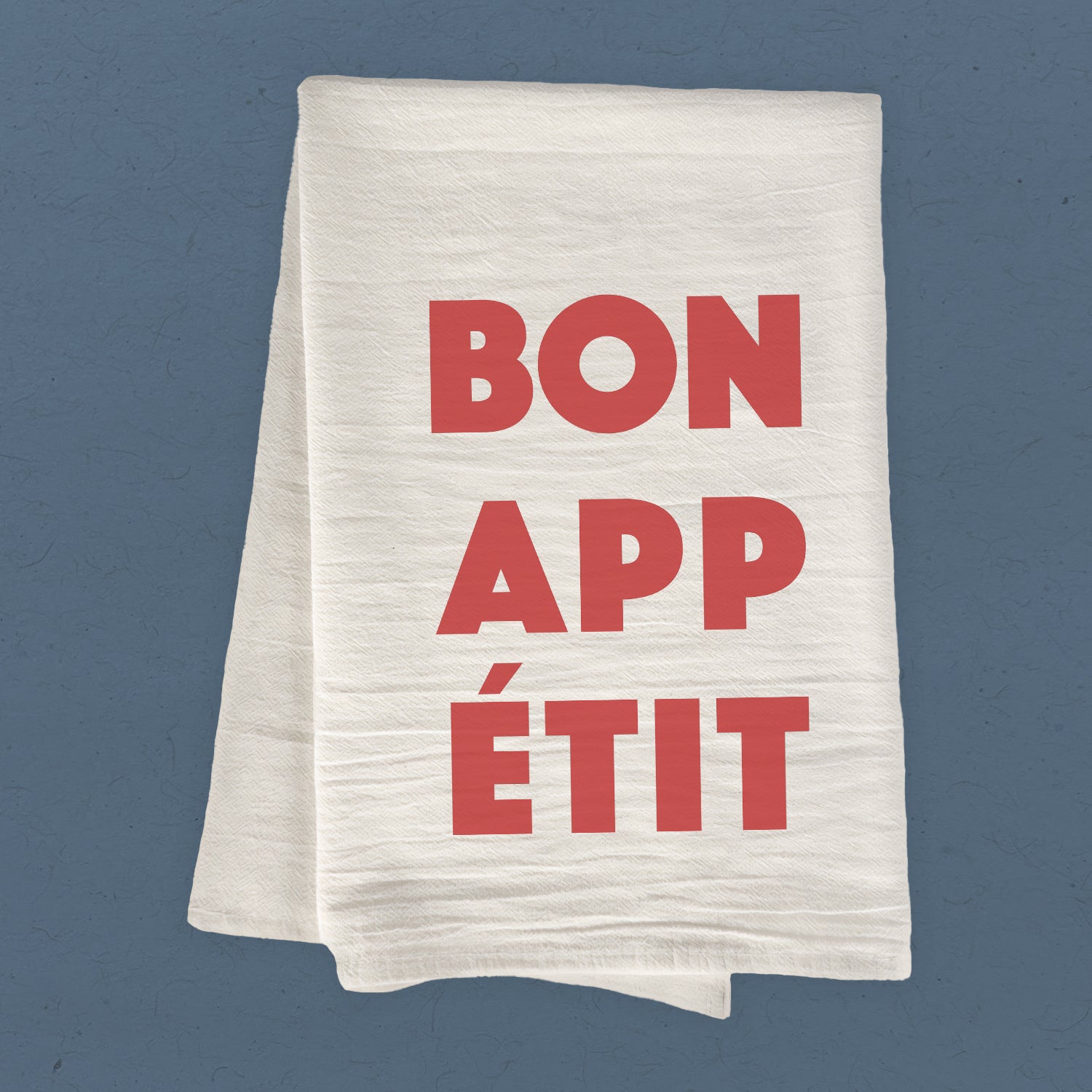 Bon Appetit Cotton Tea Towel featuring vibrant designs and hemmed edges, made from 100% absorbent cotton.