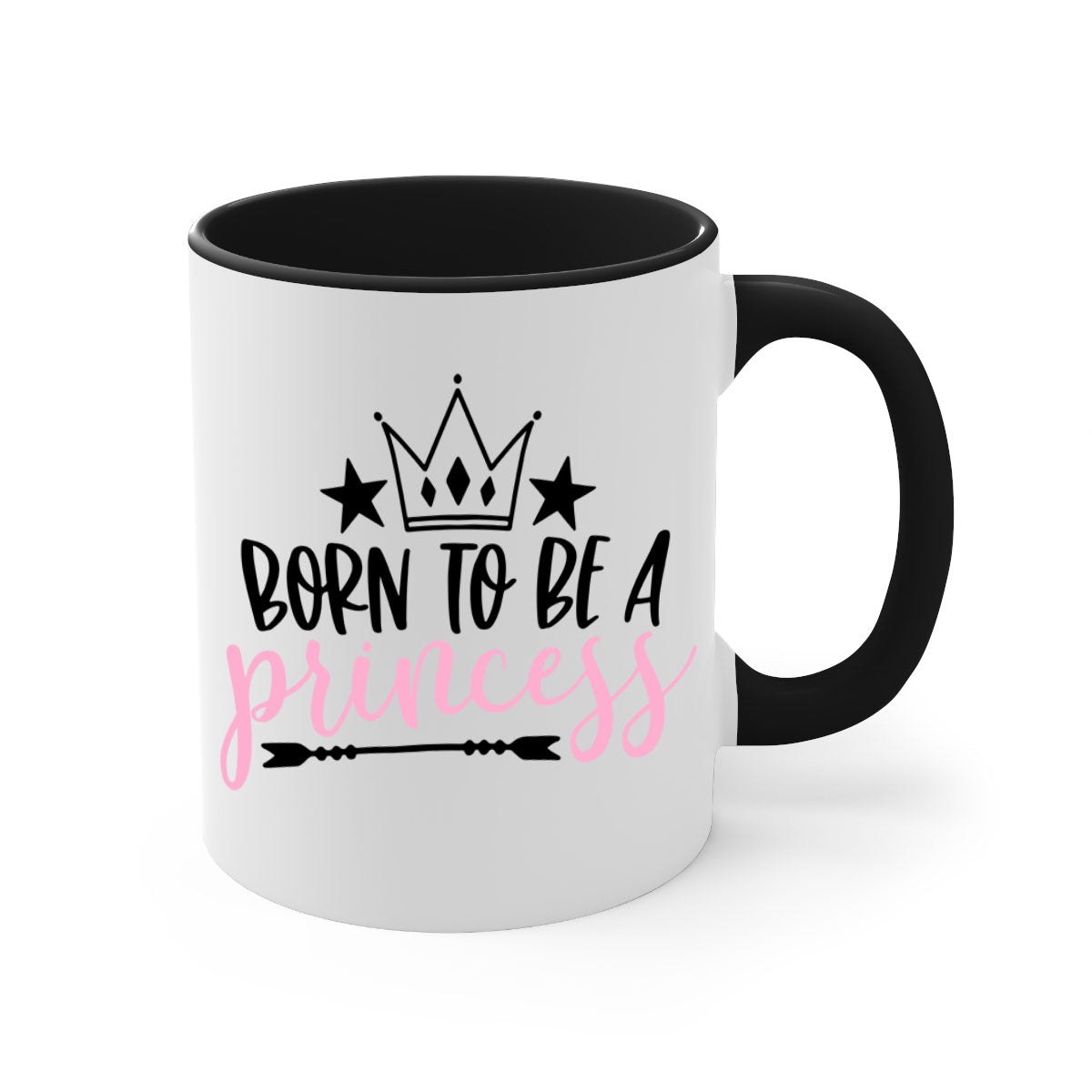 Born To Be A Princess Style 110# Mug featuring a glossy finish, colored handle, and interior, available in multiple colors.