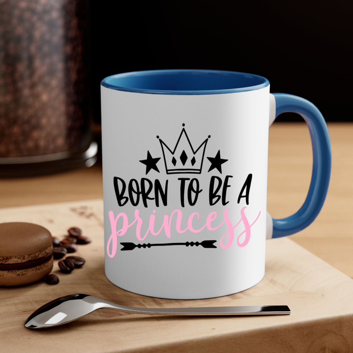 Born To Be A Princess Style 110# Mug featuring a glossy finish, colored handle, and interior, available in multiple colors.