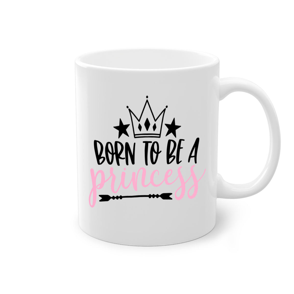 Born To Be A Princess Style 110# Mug featuring a glossy finish, colored handle, and interior, available in multiple colors.