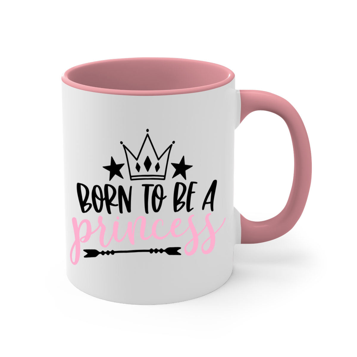 Born To Be A Princess Style 110# Mug featuring a glossy finish, colored handle, and interior, available in multiple colors.