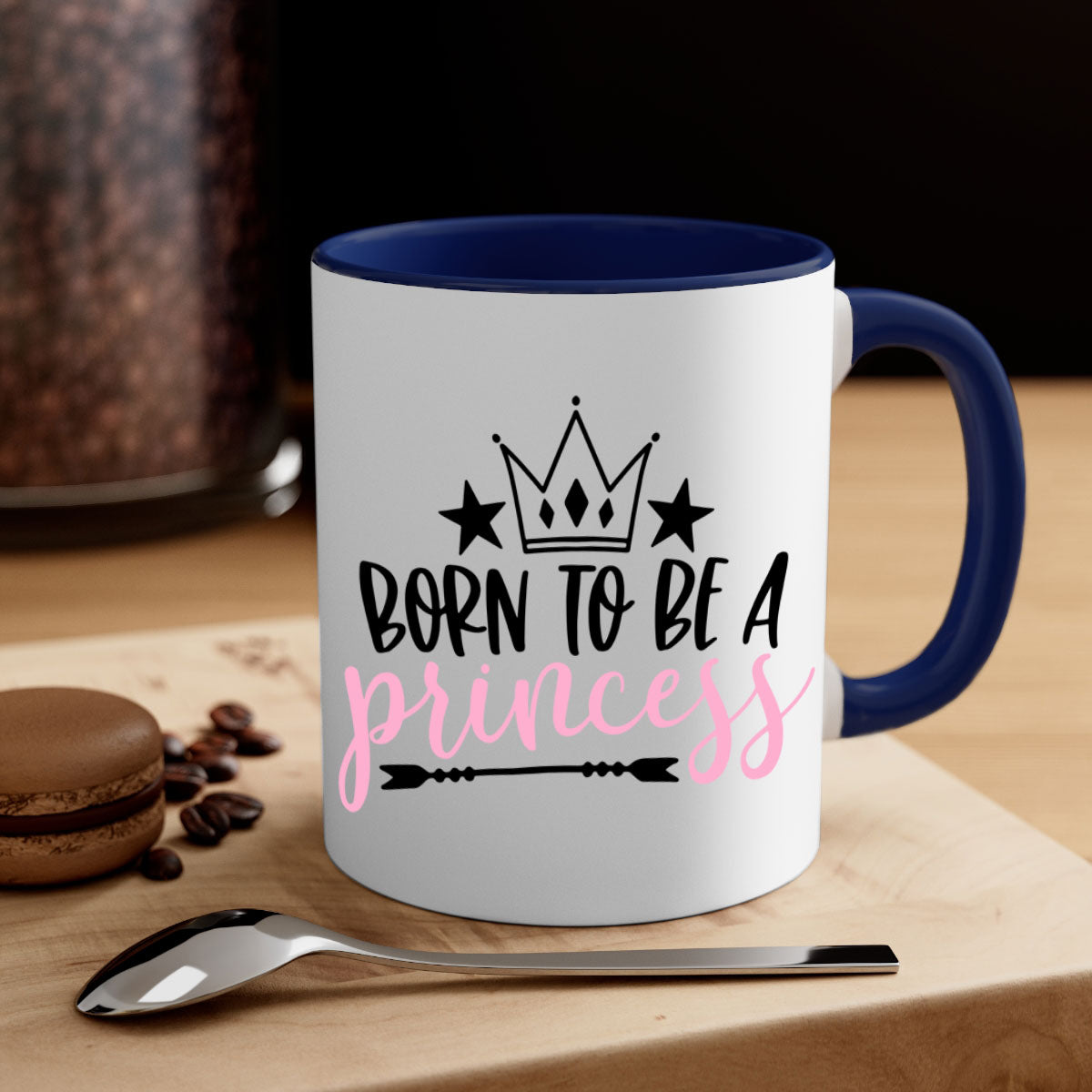 Born To Be A Princess Style 110# Mug featuring a glossy finish, colored handle, and interior, available in multiple colors.