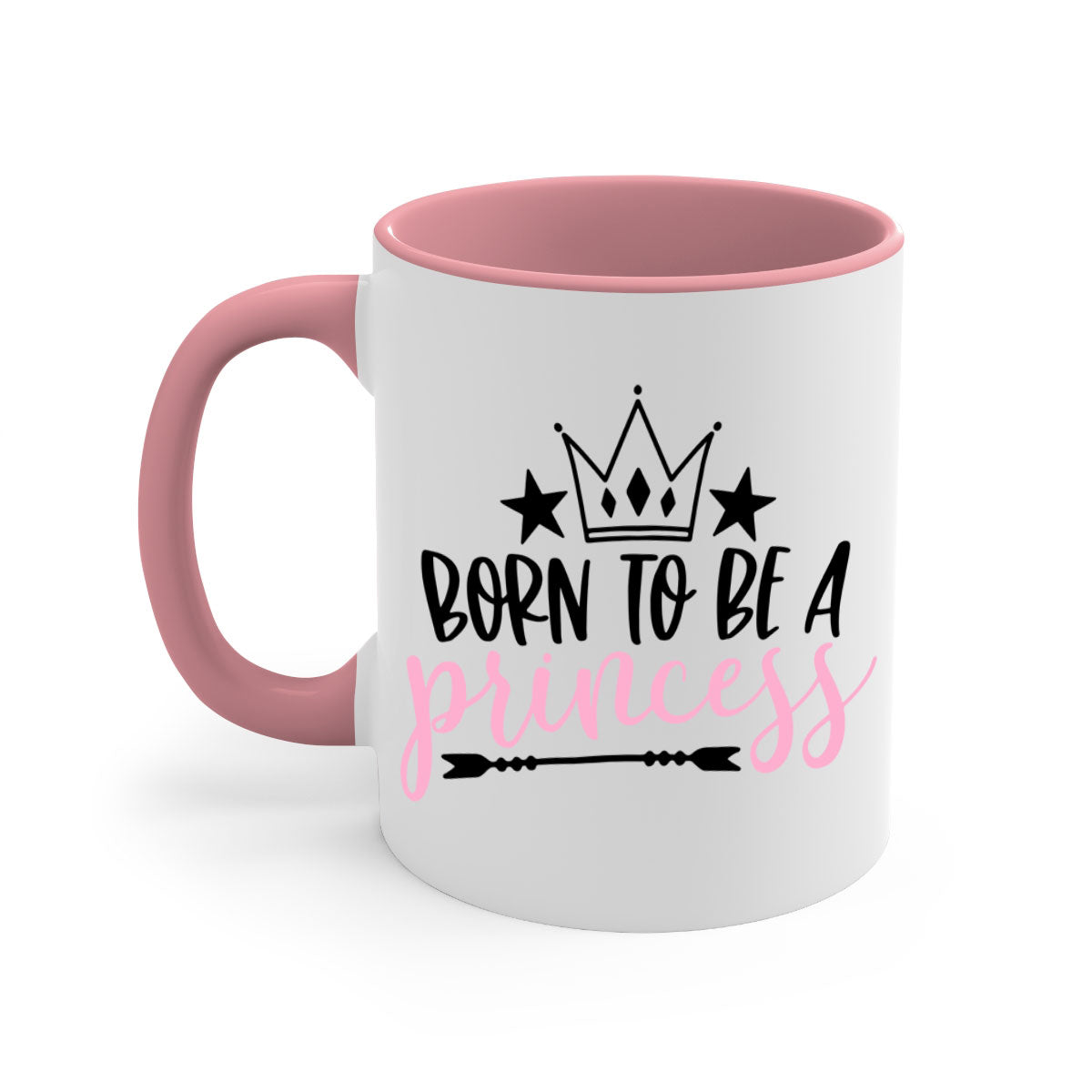 Born To Be A Princess Style 110# Mug featuring a glossy finish, colored handle, and interior, available in multiple colors.