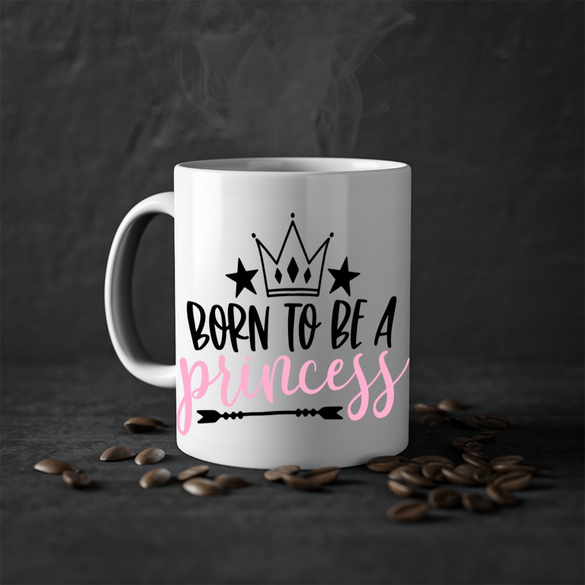 Born To Be A Princess Style 110# Mug featuring a glossy finish, colored handle, and interior, available in multiple colors.