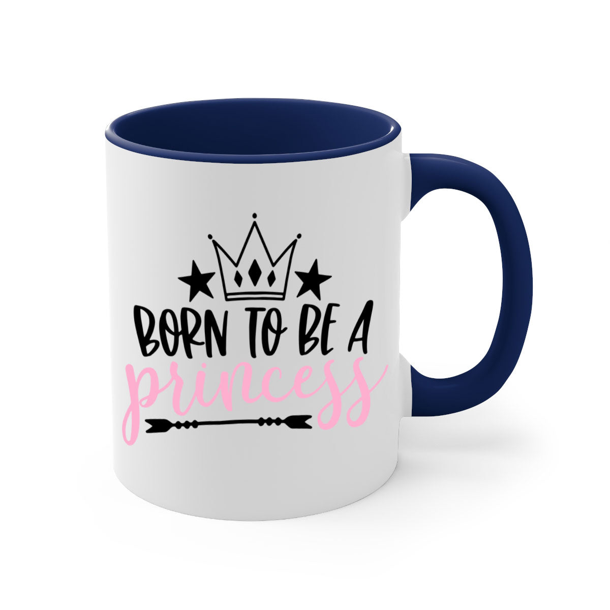 Born To Be A Princess Style 110# Mug featuring a glossy finish, colored handle, and interior, available in multiple colors.